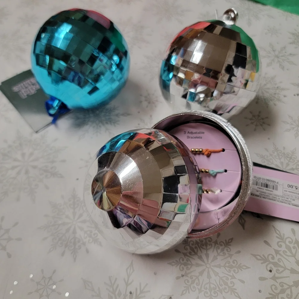 Mystery Aura Bracelets Christmas Tree Ornament Silver Disco Ball Suprise Gift
